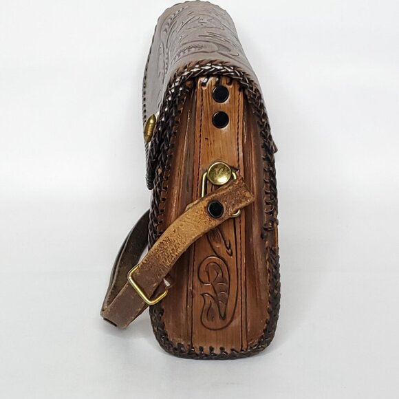 Vintage Leather Tooled Saddle Bag Purse Brown Floral Western Cowgirl Jo-O-Kay - Picture 5 of 16